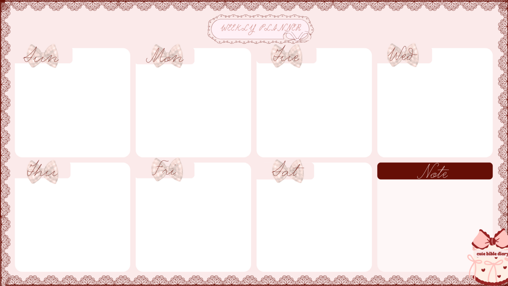 Pink planner sticker with text and decorative elements on a pink background